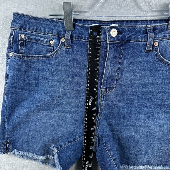 Seven 7 1964 Weekend Denim Shorts Raw Hem Mid Rise Womens Blue Size 12 - Picture 7 of 10